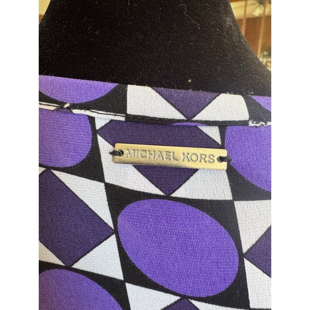 Michael Kors Purple Geometric Print Long Sleeve Top Petite Medium - Picture 4 of 12